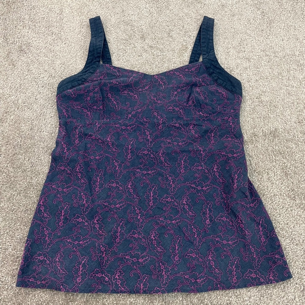 Patagonia Top Womens 8 Blue Pink Floral Hemp Cotton Button Back Boho Artisan